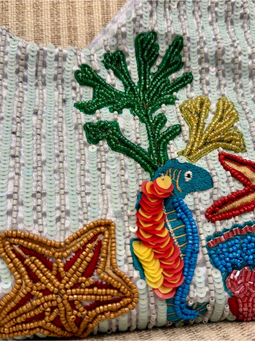 Beaded Ocean Motif Shoulder Bag with Turtle and Crab - Picture 3 of 3